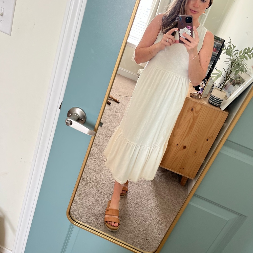 Old Navy Cream Tiered Midi Tank Dress